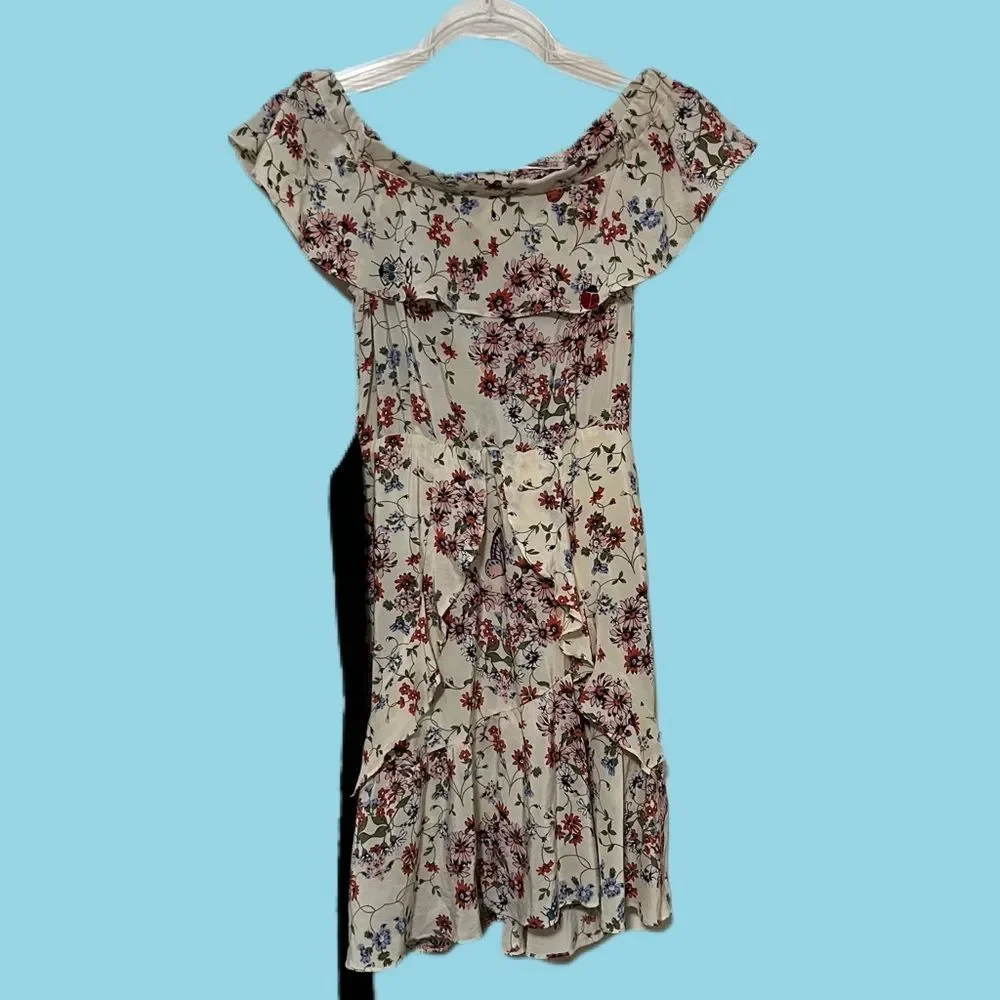 Maje | Modern Cottagecore | Lined |Silk | Butterfly Ladybug Ruffled Floral Dress - Picture 4 of 13